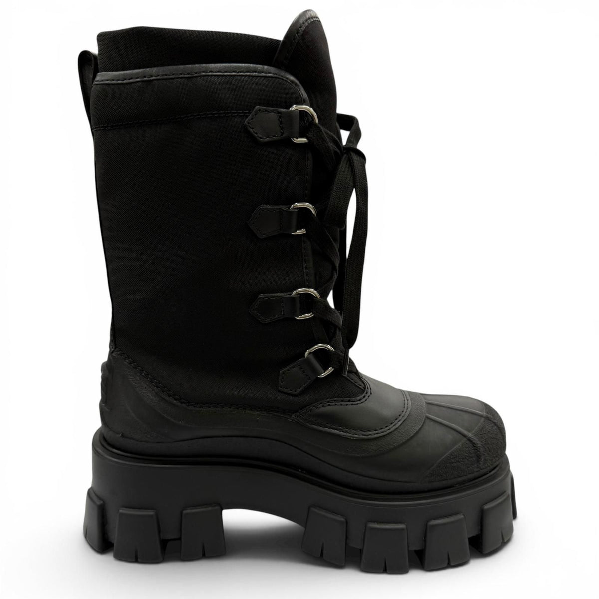 Prada Monolith Logo Lace Up Boots Short Black — view 6