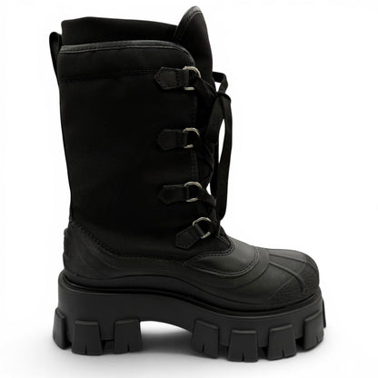 Prada Monolith Logo Lace Up Boots Short Black — view 6