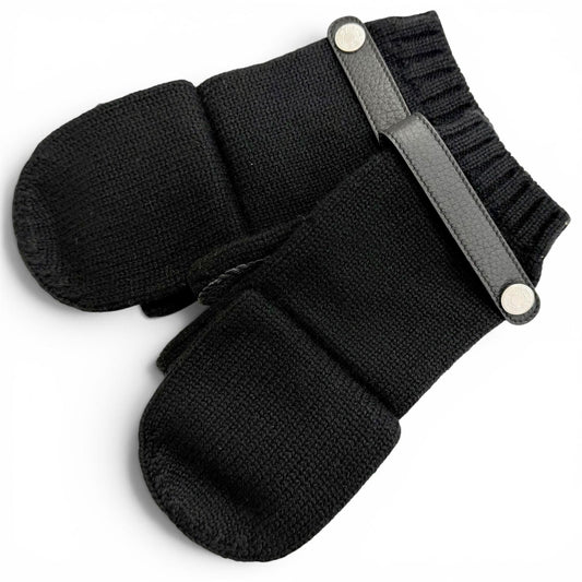 Hermes Lionel 100% Cashmere Sellier Buttons Deerskin Leather Knit Gloves Mittens
