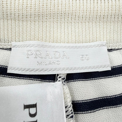 Prada Silk Cotton Border Pattern Shorts Navy Beige 50 — view 6