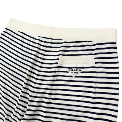 Prada Silk Cotton Border Pattern Shorts Navy Beige 50 — view 4