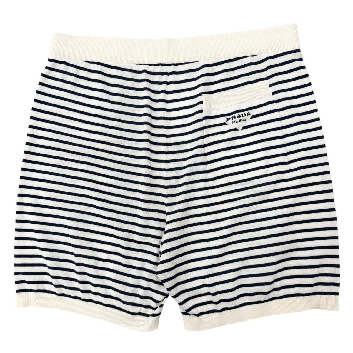Prada Silk Cotton Border Pattern Shorts Navy Beige 50 — view 2