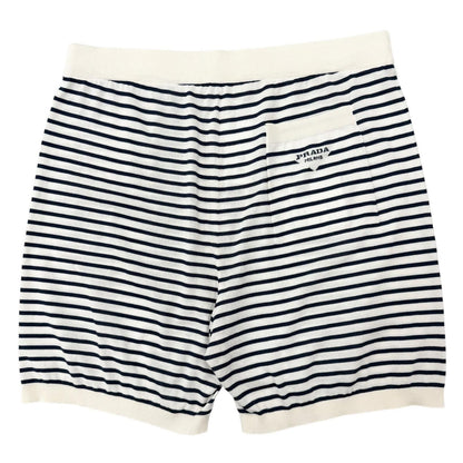 Prada Silk Cotton Border Pattern Shorts Navy Beige 50 — view 2