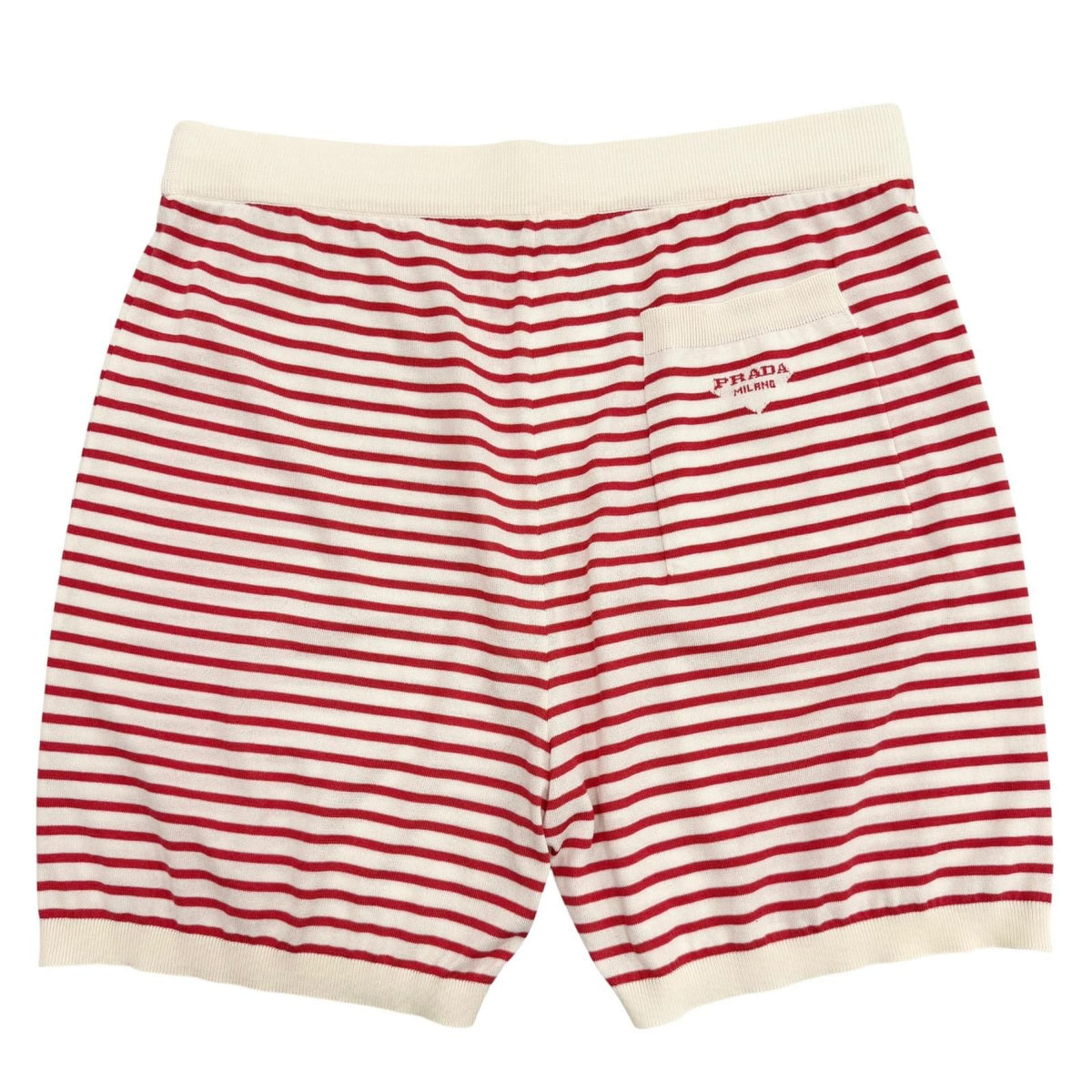 Prada Silk Cotton Border Pattern Shorts Red Beige 50 — view 3