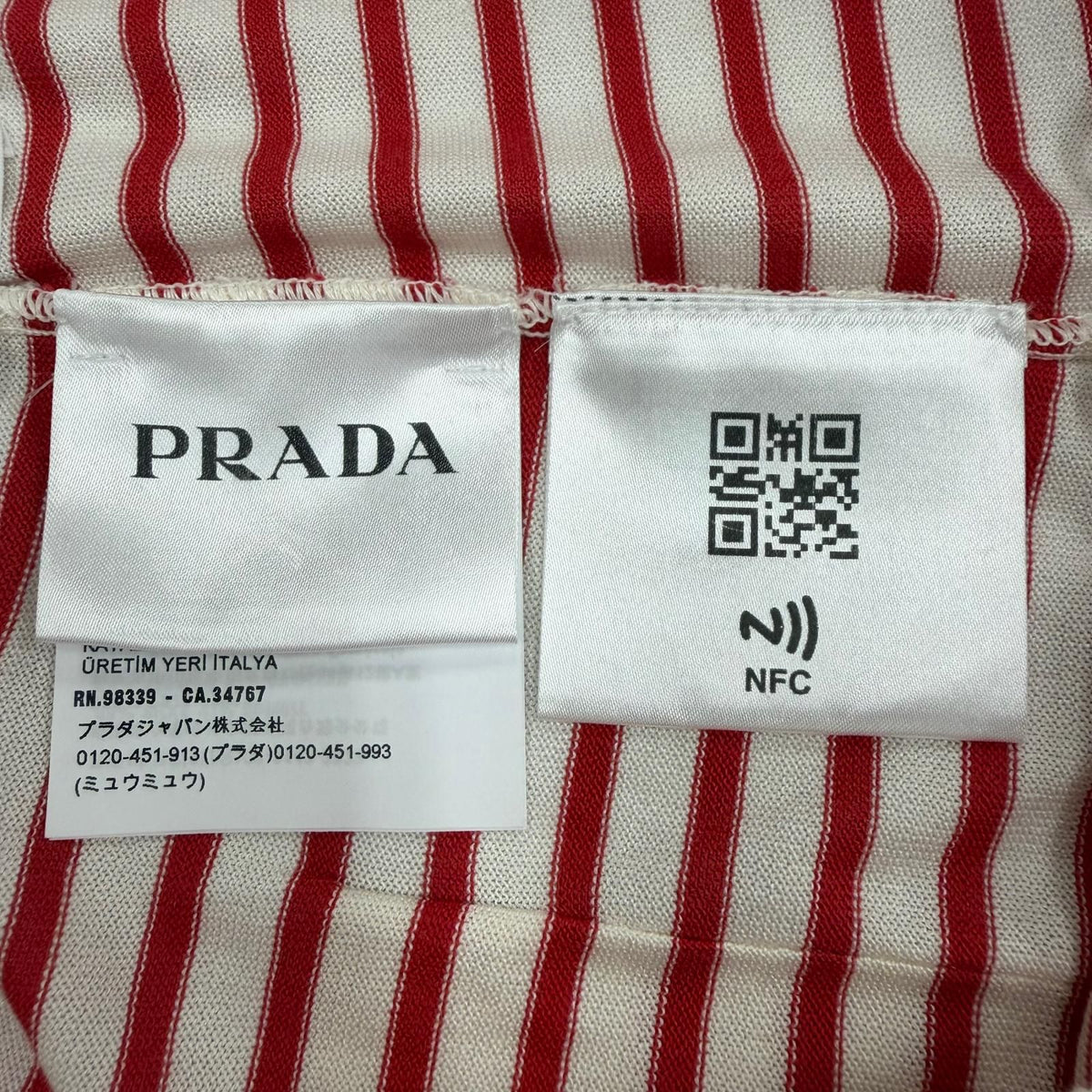 Prada Silk Cotton Border Pattern Shorts Red Beige 50 — view 7