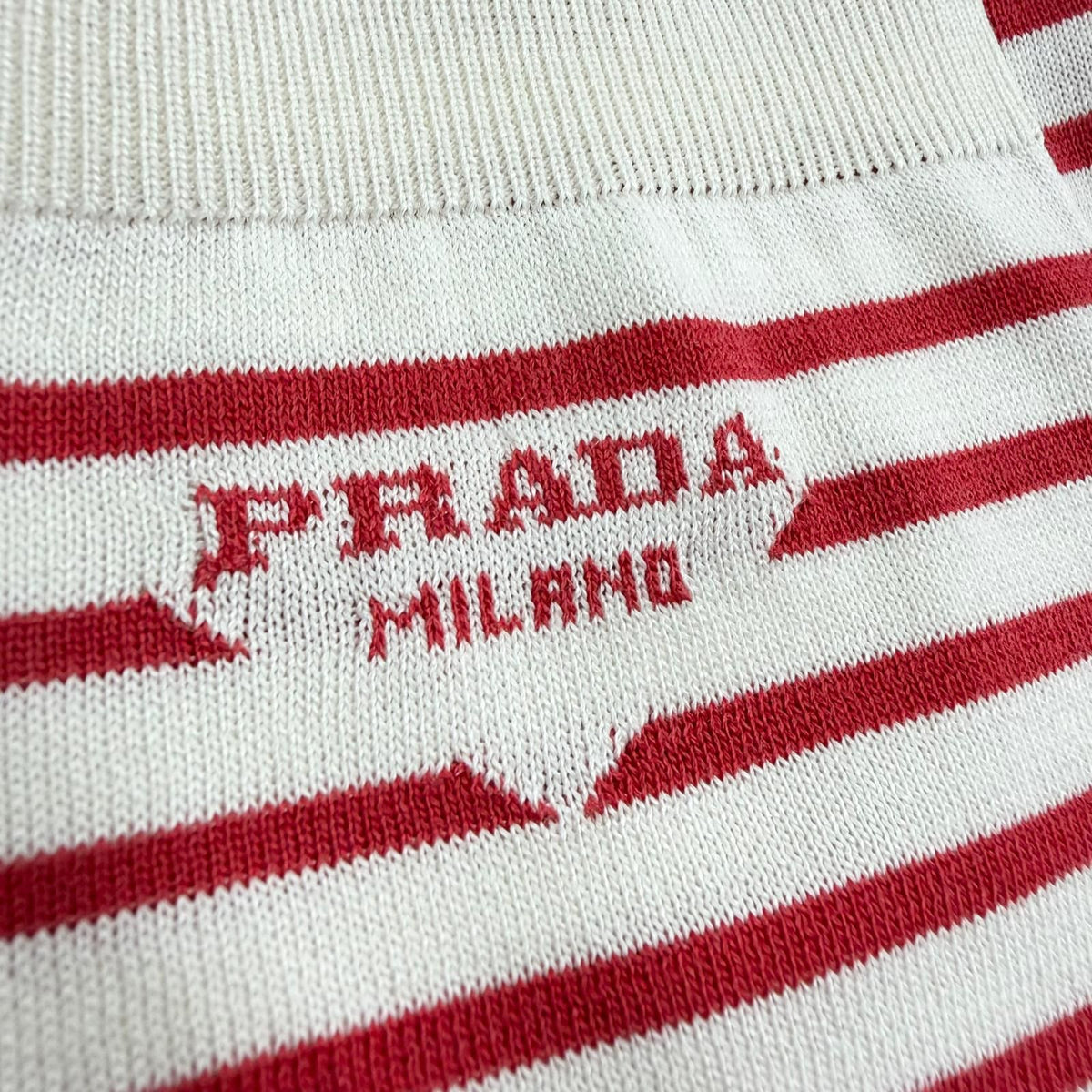 Prada Silk Cotton Border Pattern Shorts Red Beige 50 — view 5
