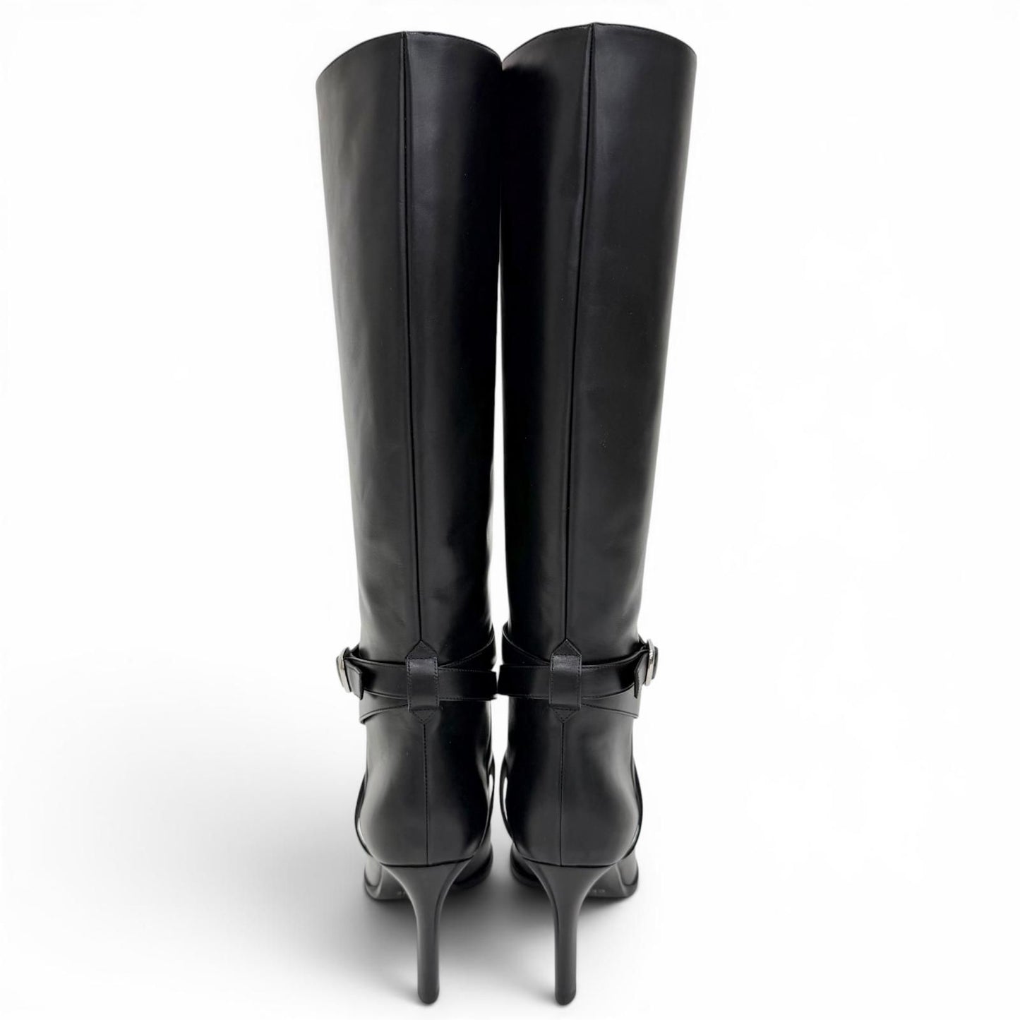 Celine Verneuil High Boots with Belt Pointed Toe Leather Long Black — view 5