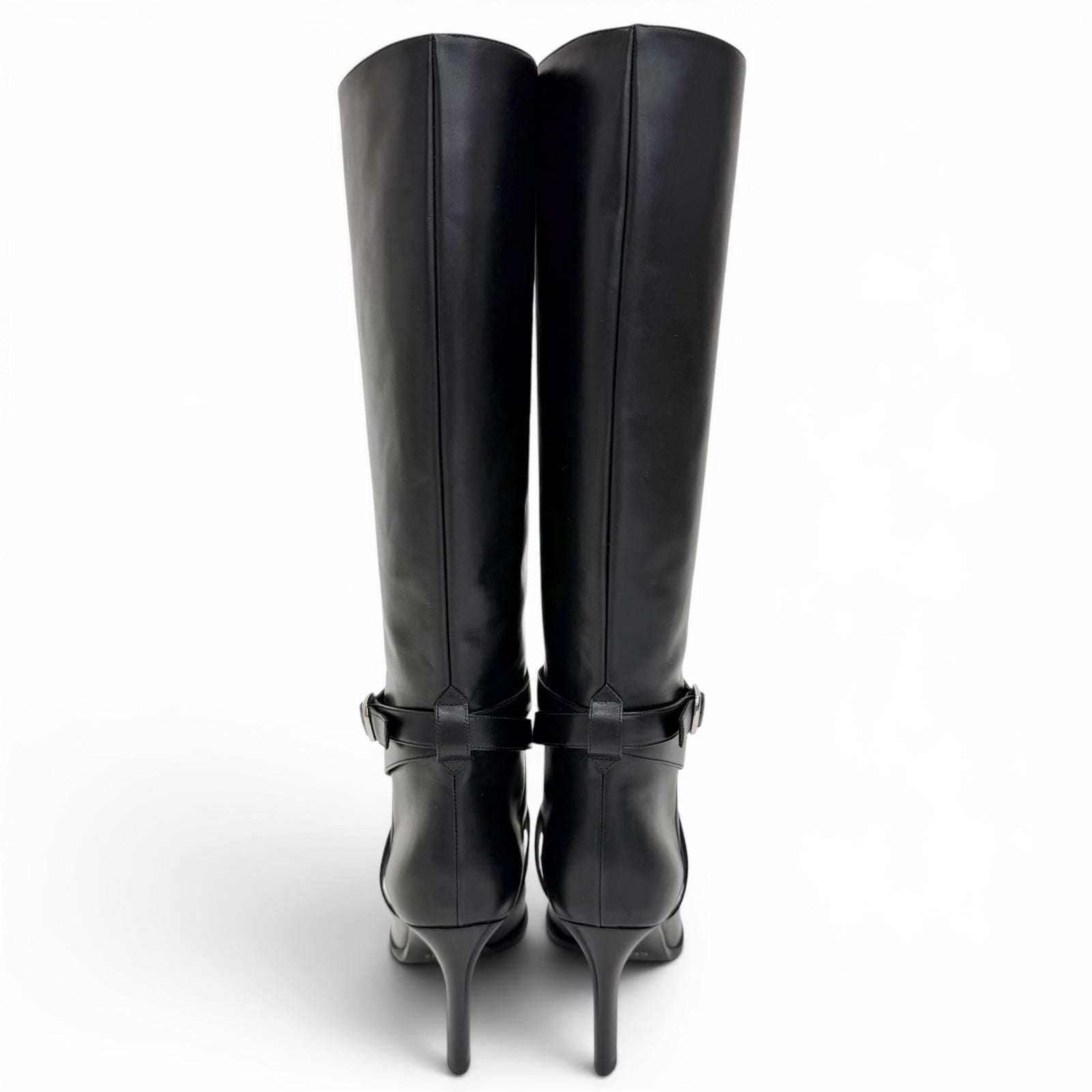 Celine Verneuil High Boots with Belt Pointed Toe Leather Long Black — view 5