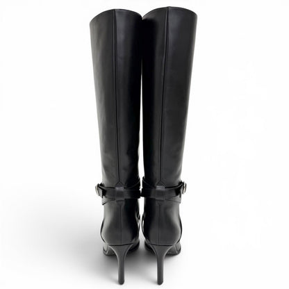 Celine Verneuil High Boots with Belt Pointed Toe Leather Long Black — view 5