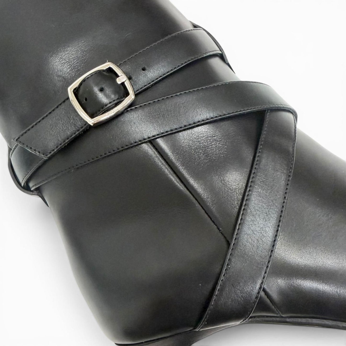Celine Verneuil High Boots with Belt Pointed Toe Leather Long Black — view 8