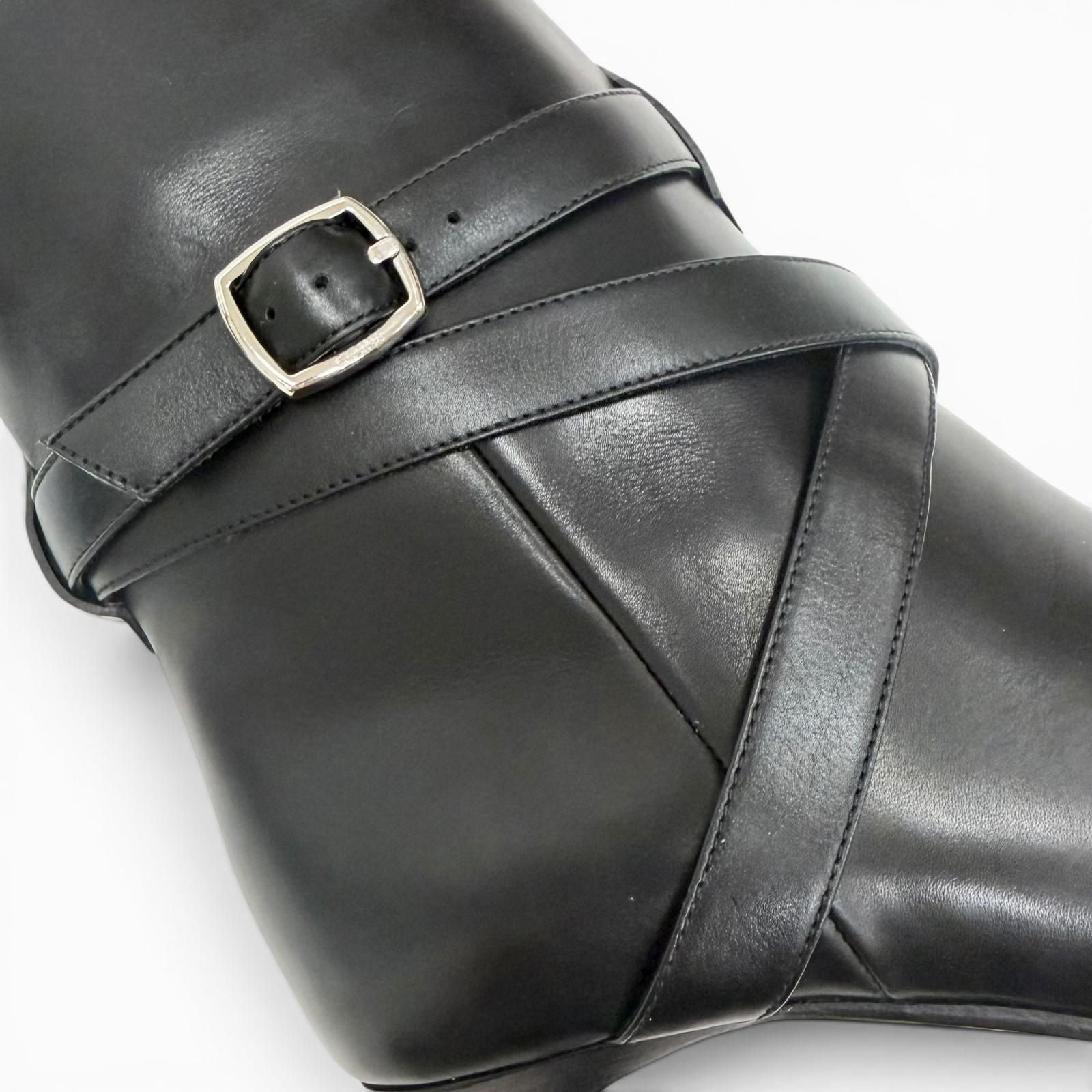 Celine Verneuil High Boots with Belt Pointed Toe Leather Long Black — view 8