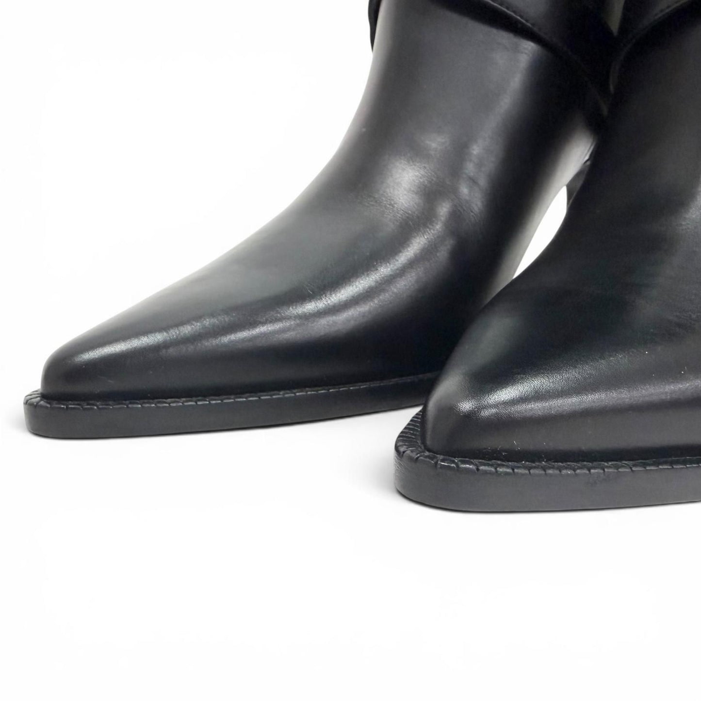 Celine Verneuil High Boots with Belt Pointed Toe Leather Long Black — view 7