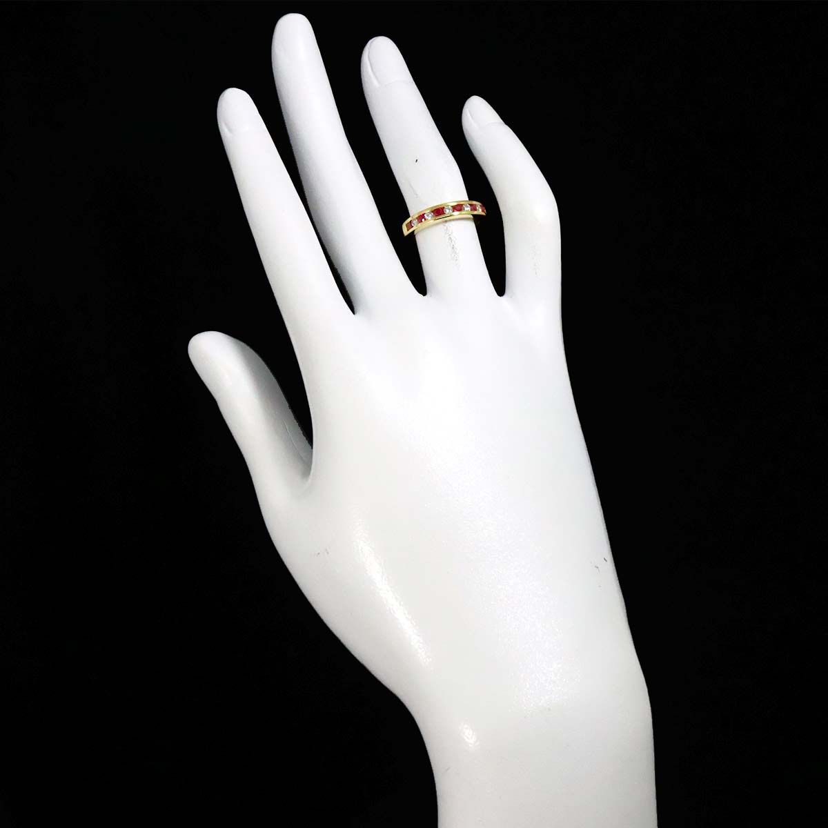 Tiffany & Co Channel Setting Ring Half Ruby 18K Yellow Gold 750 Diamond — view 8