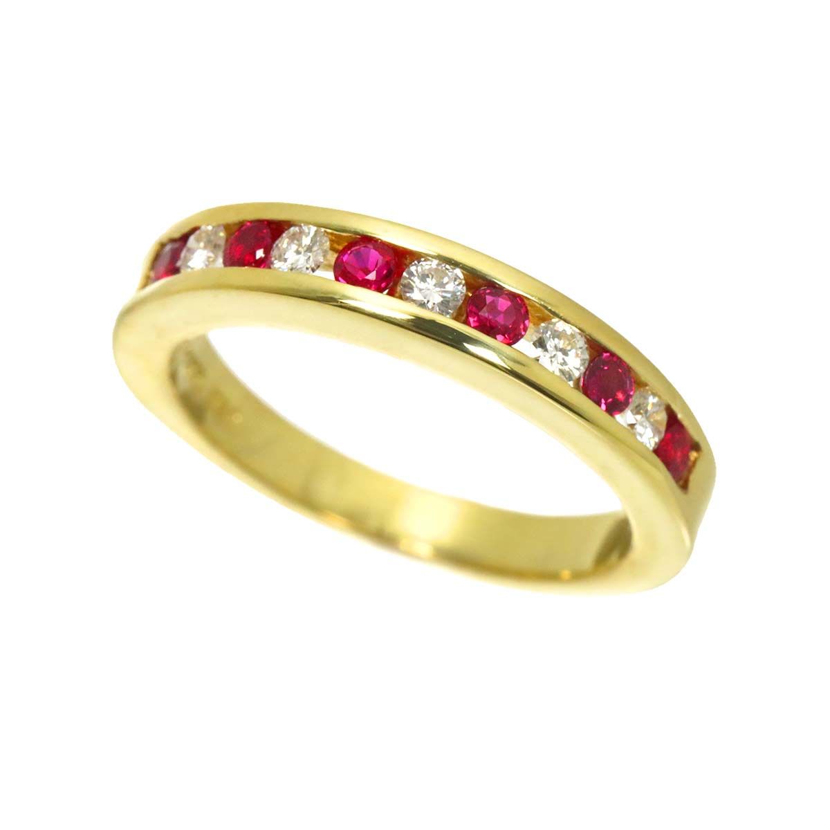 Tiffany & Co Channel Setting Ring Half Ruby 18K Yellow Gold 750 Diamond — view 5