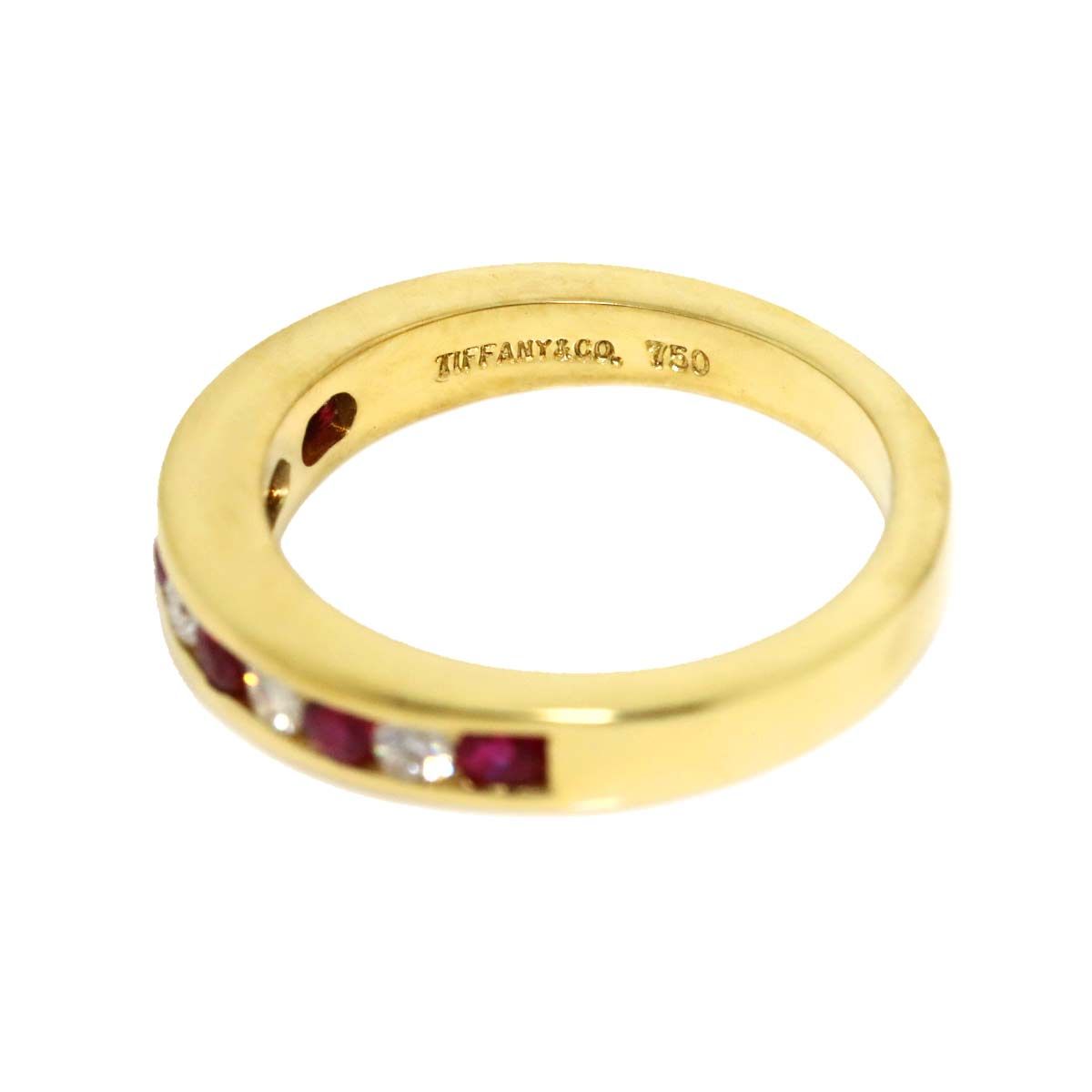 Tiffany & Co Channel Setting Ring Half Ruby 18K Yellow Gold 750 Diamond — view 3
