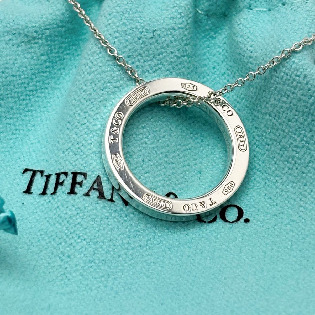 Tiffany & Co 1837 Necklace Sterling Silver TM Circle Pendant T& — view 3