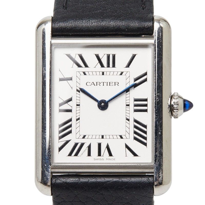 Cartier Tank Must LM Watch Silver Black Stainless Steel Leather