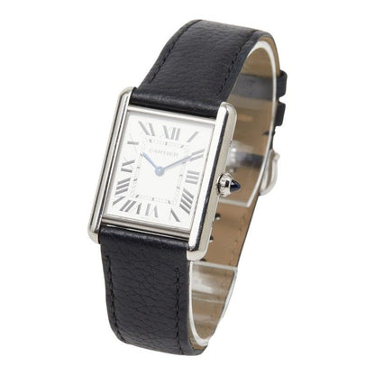 Cartier Tank Must LM Watch Silver Black Stainless Steel Leather — view 2