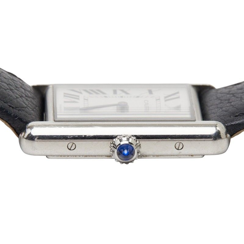 Cartier Tank Must LM Watch Silver Black Stainless Steel Leather — view 4