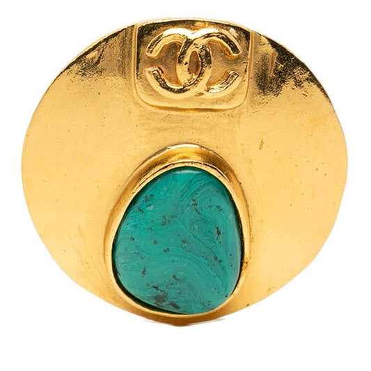Chanel 98P CC Logo Vintage Brooch Gold Stone Plated