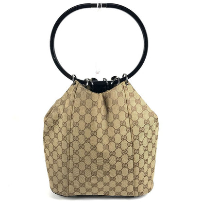 Gucci Shoulder Bag GG Logo Plastic Round Handle 001 Canvas Beige