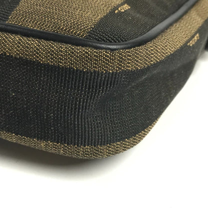 Fendi Shoulder Bag Logo Pecan Leather Canvas Black — view 6