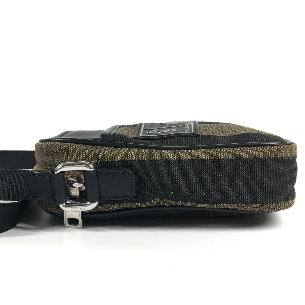Fendi Shoulder Bag Logo Pecan Leather Canvas Black — view 3