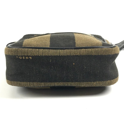 Fendi Shoulder Bag Logo Pecan Leather Canvas Black — view 5