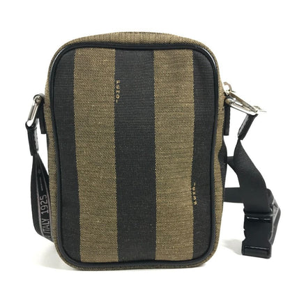 Fendi Shoulder Bag Logo Pecan Leather Canvas Black — view 2