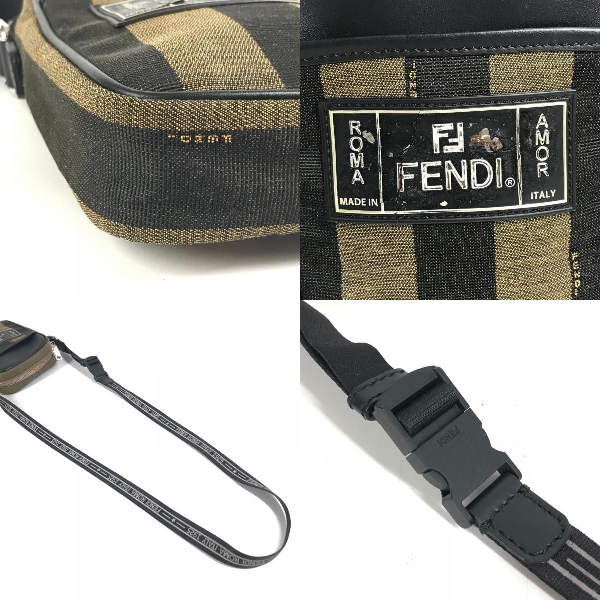 Fendi Shoulder Bag Logo Pecan Leather Canvas Black — view 7