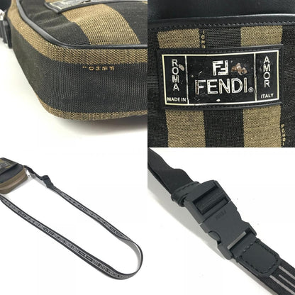 Fendi Shoulder Bag Logo Pecan Leather Canvas Black — view 7