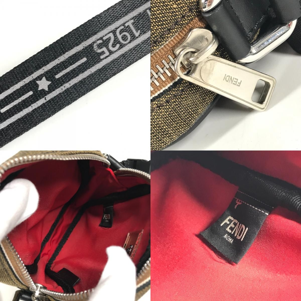 Fendi Shoulder Bag Logo Pecan Leather Canvas Black — view 8