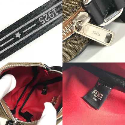 Fendi Shoulder Bag Logo Pecan Leather Canvas Black — view 8