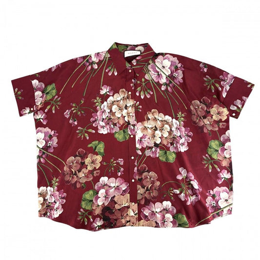 Gucci Short Sleeve Shirt Silk Flower Dolman Blouse Top 42 Bordeaux Spring Summer