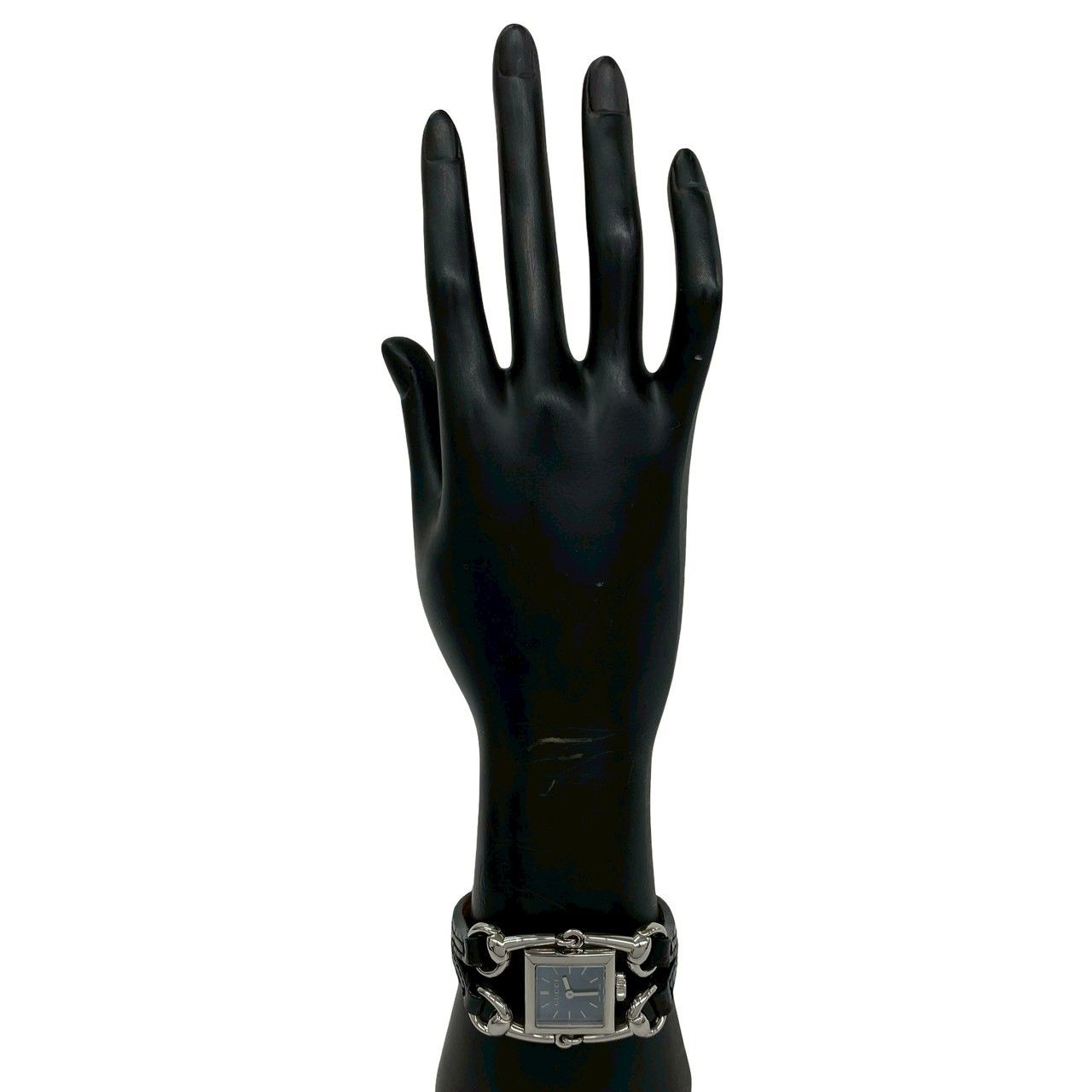Gucci Signoria Stainless Steel Leather Quartz Watch Wrist Silver Black — view 2