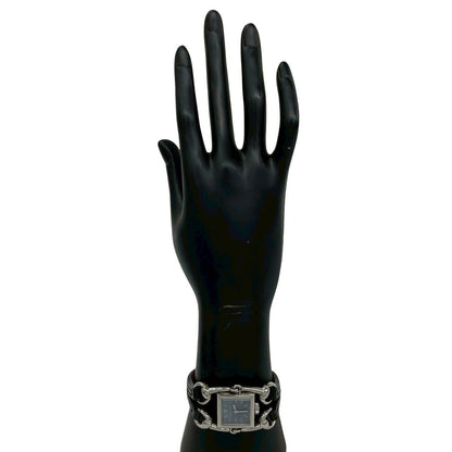 Gucci Signoria Stainless Steel Leather Quartz Watch Wrist Silver Black — view 2