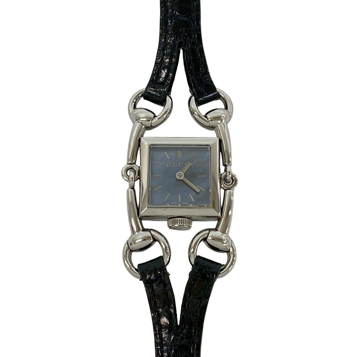 Gucci Signoria Stainless Steel Leather Quartz Watch Wrist Silver Black — view 5