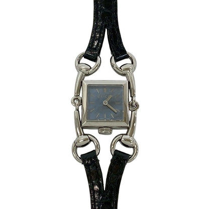 Gucci Signoria Stainless Steel Leather Quartz Watch Wrist Silver Black — view 5