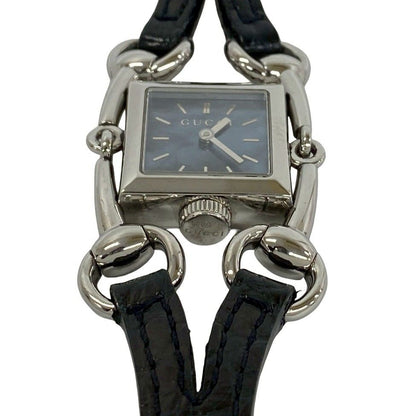 Gucci Signoria Stainless Steel Leather Quartz Watch Wrist Silver Black — view 4
