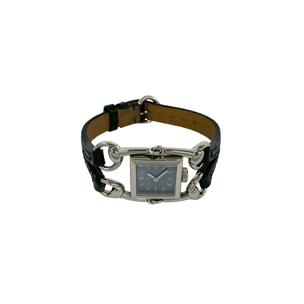 Gucci Signoria Stainless Steel Leather Quartz Watch Wrist Silver Black — view 7