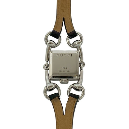 Gucci Signoria Stainless Steel Leather Quartz Watch Wrist Silver Black — view 6