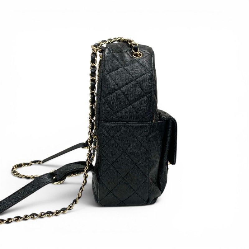 Chanel Backpack Caviar Leather Black Gold Quilted CC Logo Turnlock Chain — view 2
