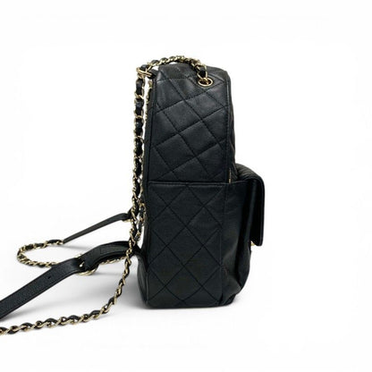 Chanel Backpack Caviar Leather Black Gold Quilted CC Logo Turnlock Chain — view 2
