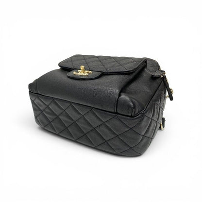 Chanel Backpack Caviar Leather Black Gold Quilted CC Logo Turnlock Chain — view 4