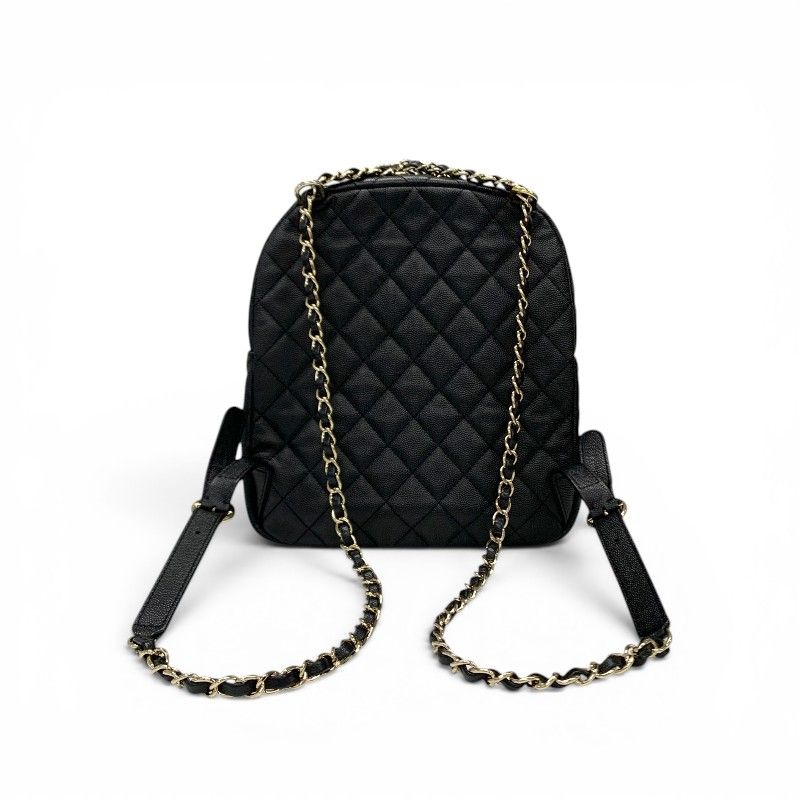 Chanel Backpack Caviar Leather Black Gold Quilted CC Logo Turnlock Chain — view 3