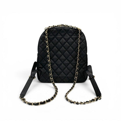 Chanel Backpack Caviar Leather Black Gold Quilted CC Logo Turnlock Chain — view 3