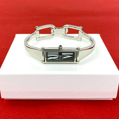Gucci Bangle Watch Leaf Pattern Stainless Steel Quartz Wristwatch Silver
