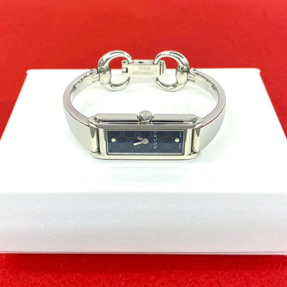 Gucci Bangle Watch Stainless Steel Quartz Wristwatch Silver Navy