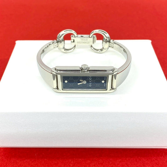 Gucci Bangle Watch Stainless Steel Quartz Wristwatch Silver Navy