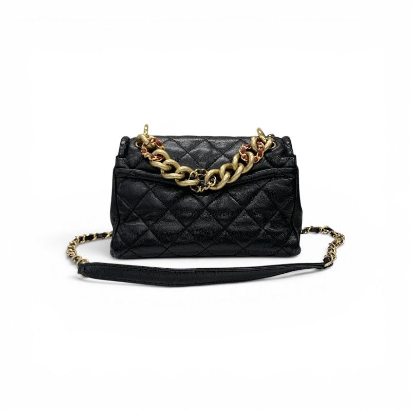 Chanel Shoulder Bag Black Gold Quilted Turnlock CC Logo Chain 2-Way — view 3